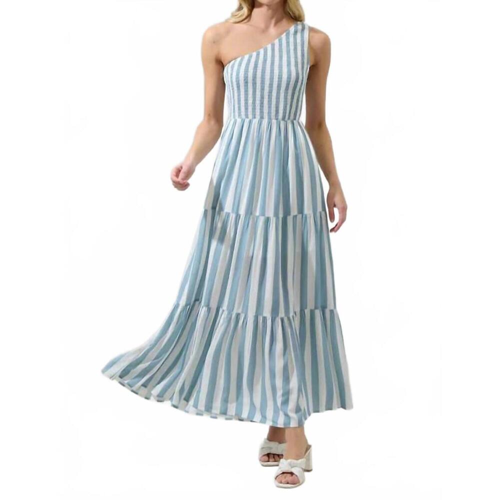 NEW SUGAR + LIPS emerly stripe one shoulder dress in soft blue